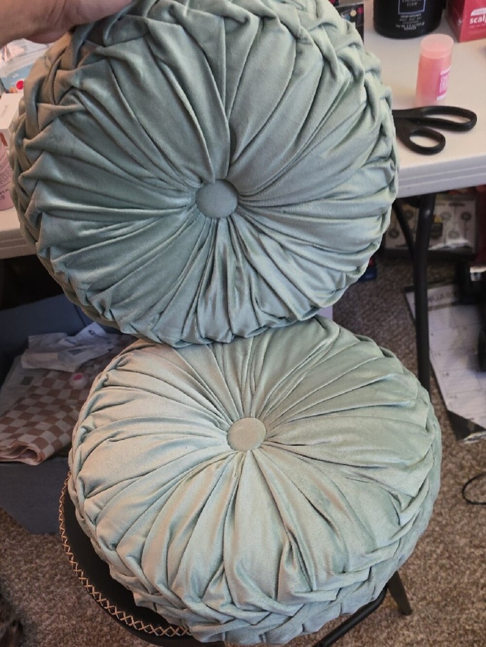 Round Tufted Decorative Pillow in Light Seafoam Green - Home Accents - Picture 2 of 5